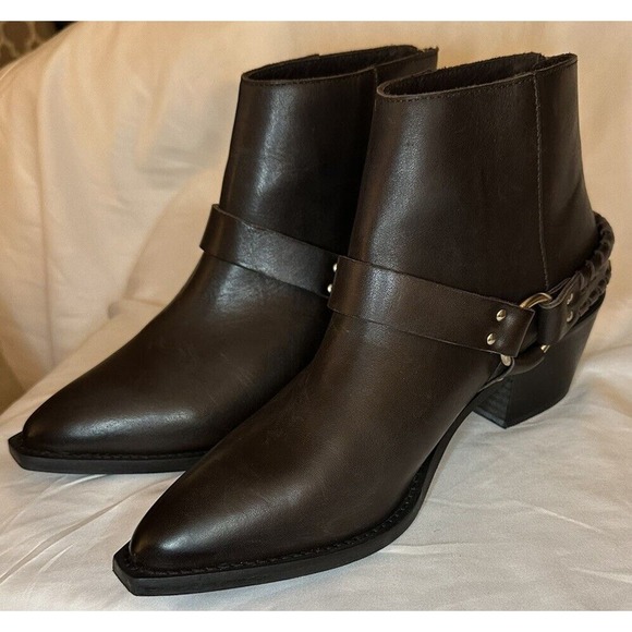 Brusque women brown leather short biker boots US 9.5 Euro 40 EUC - Picture 3 of 7